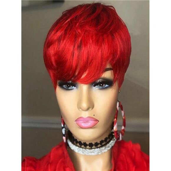 Short Curly Wigs Pixie Cut Wig Red - Picture 1 of 5